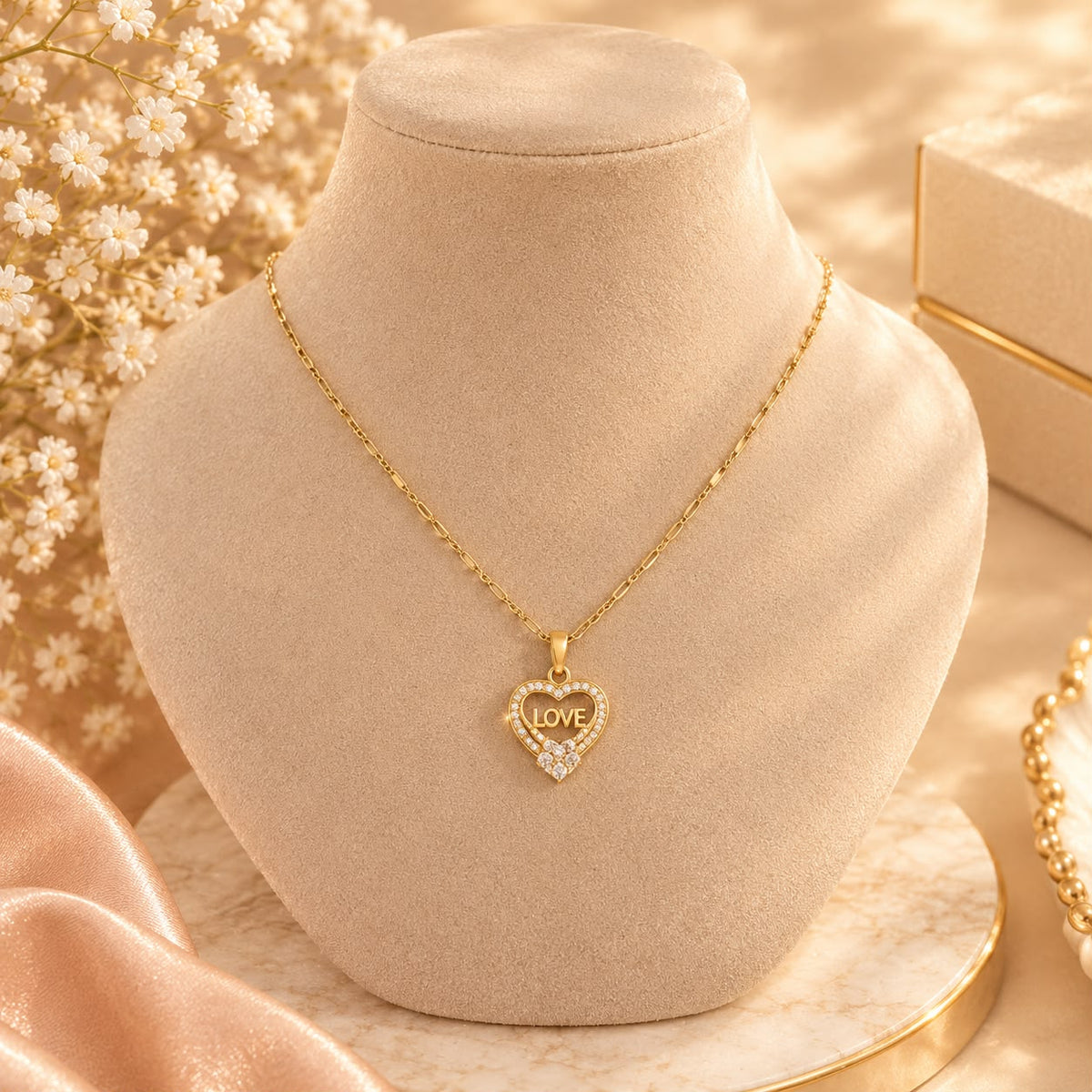 Collier Cœur Love doré en acier inoxydable