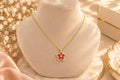 Collier Fleur rouge doré en acier inoxydable